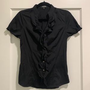 Express black short sleeve with collar size small. Ruffle front.
